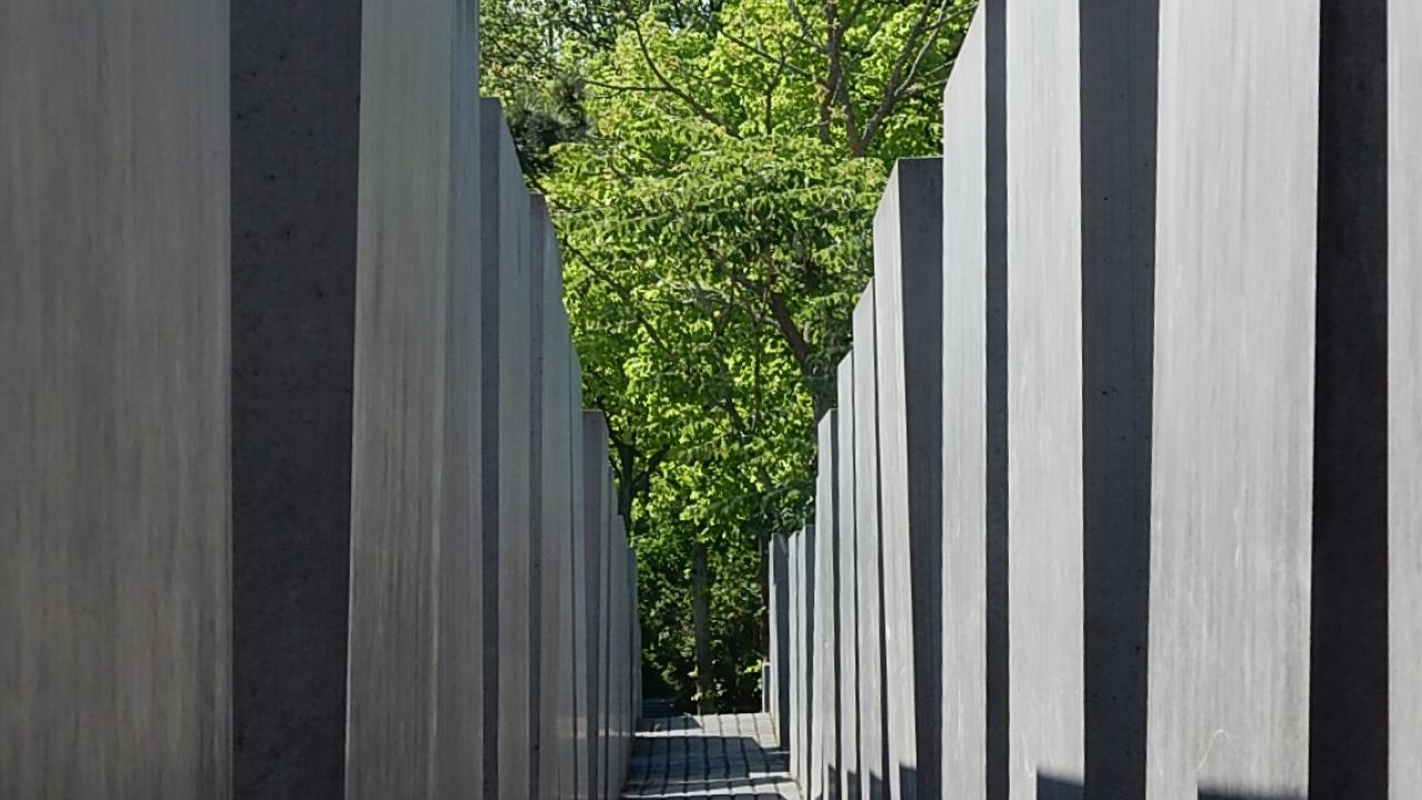 Between the stelae at the Berlin Holocaust Memorial