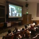 students watching film
